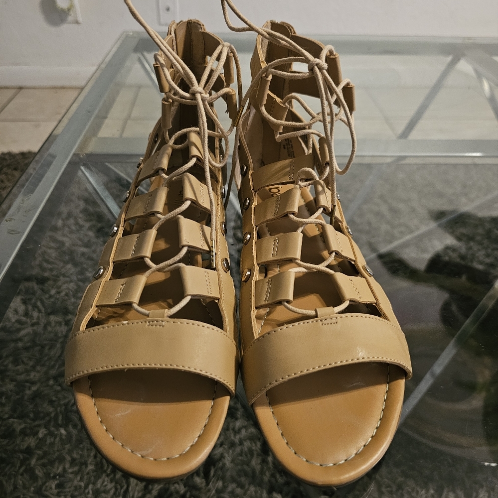 Bar III Tan Gladiator Sandals with Lace-Up Design